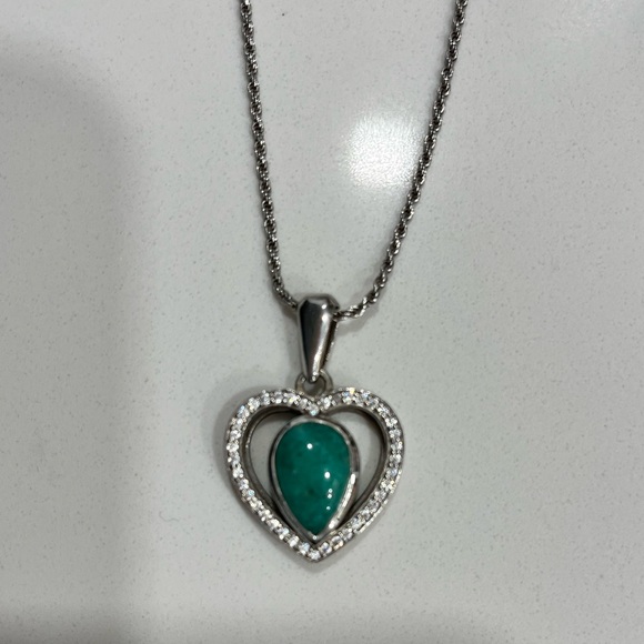 Sterling silver / Diamond / Emerald necklace - Picture 1 of 3